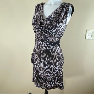 Bebe Leopard Cowl Neck Open Back Mini Party Dress